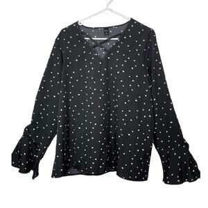 Emery Rose shirt blouse top women's 2xl XXL white heart dots on black basic